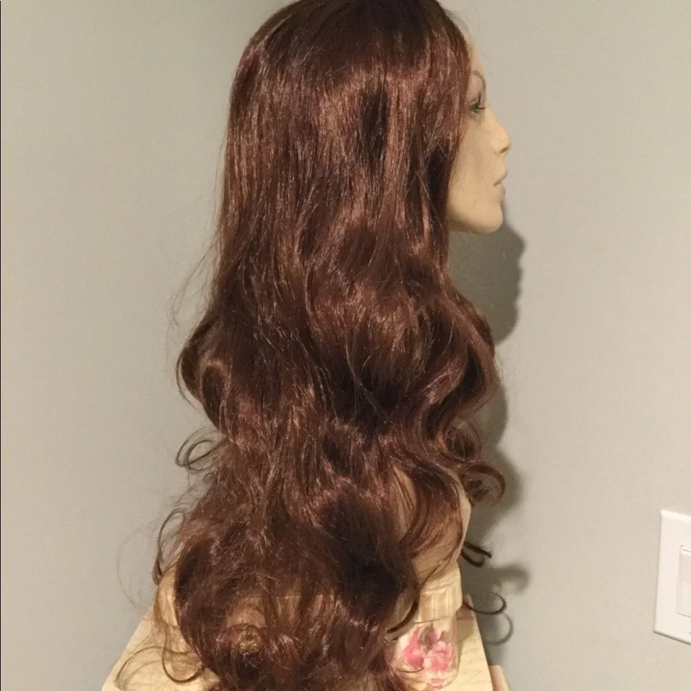 NWOT Gorgeous Auburn Reddish Brown Red Long Curly Wig Hair Extension Y2K